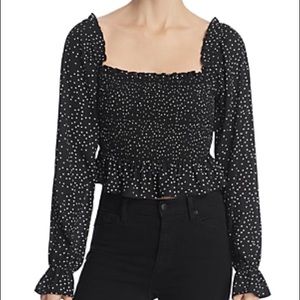 Dot-print Smocked Top In Black/white